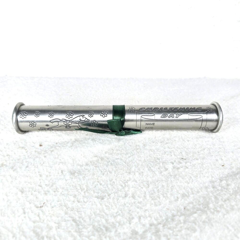 2 Pewter Birth Certificate & Christening Day Baby Tube Holder Keepsake